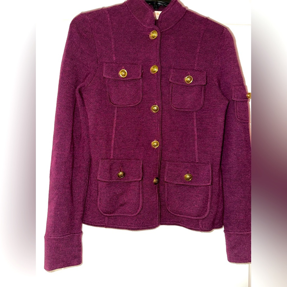 Tory Burch 100% Wool Sgt Pepper Military Knit Blazer Jacket Logo Buttons